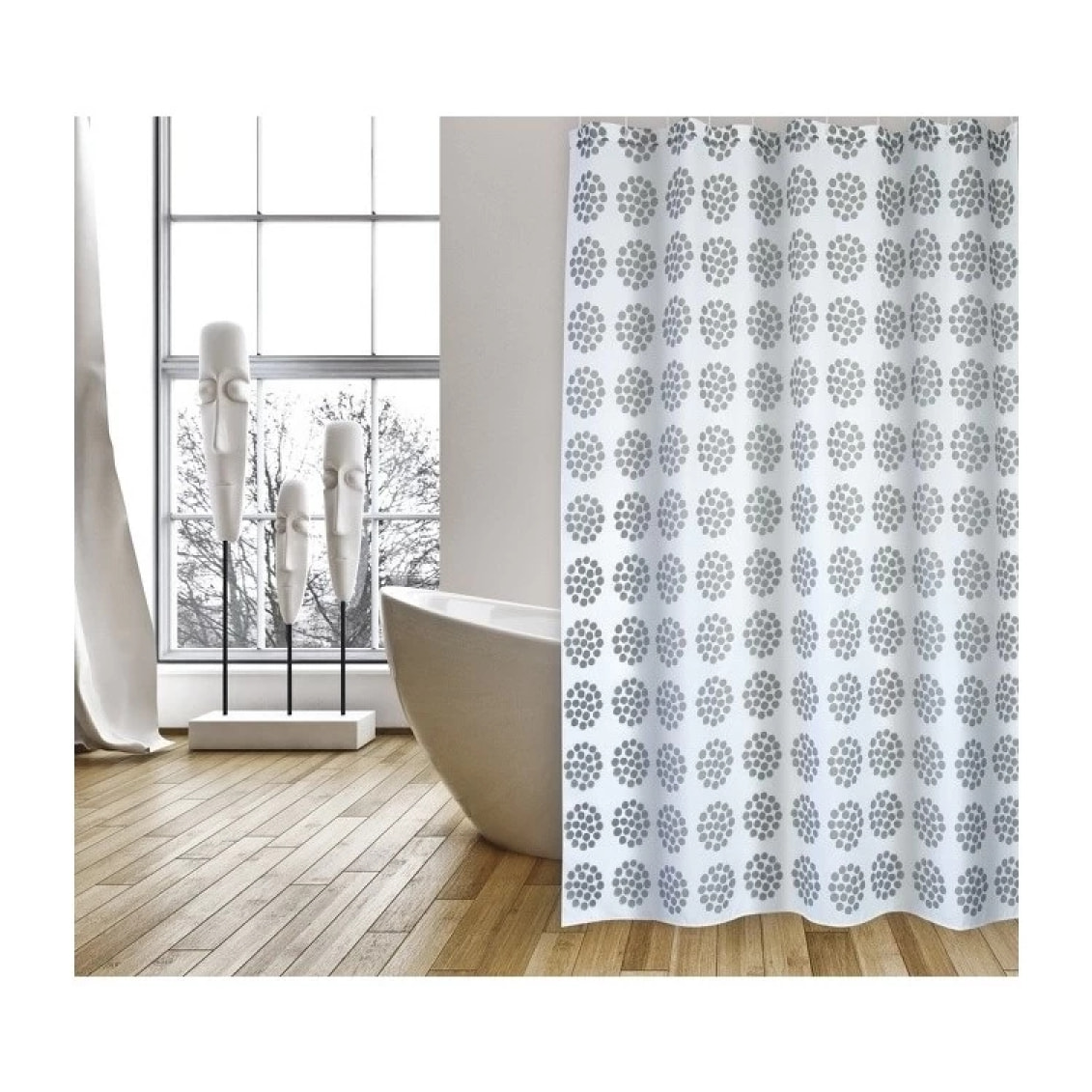 Rideau de douche Polyester BEGONIA 180x200cm QUALITà PREMIUM Taupe & Blanc - Anneaux inclus MSV