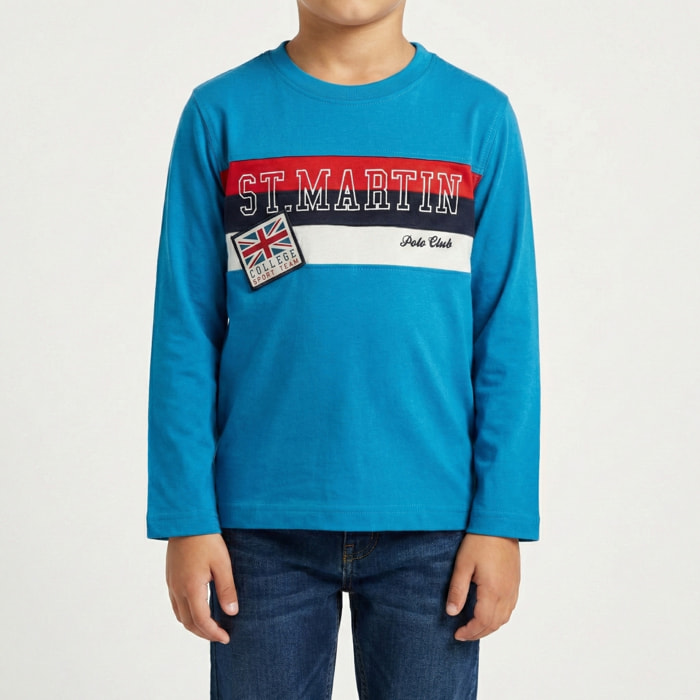 T-shirt manica lunga con stampa logo Polo Club St Martin Blu