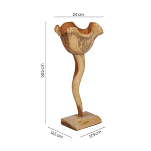 Sculpture Fleur H. 50 cm en Bois de Teck Bicolore avec Socle – GINA