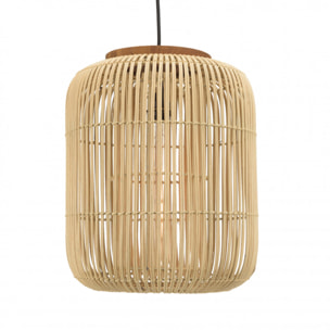ALIDA - Suspension 'allongée' 35x35cm rotin couleur naturelle et teck