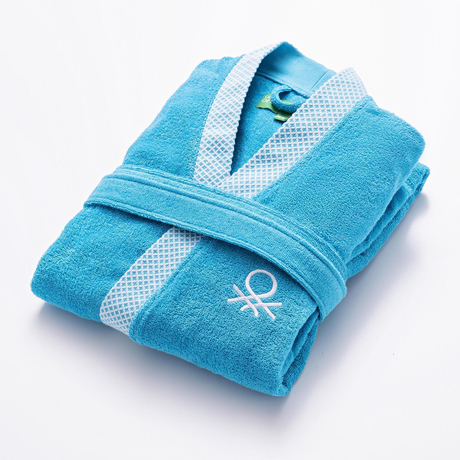 Albornoz 380gsm 100% algodón con ribete jacquard azul summer benetton