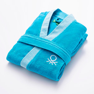 Albornoz 380gsm 100% algodón con ribete jacquard azul summer benetton