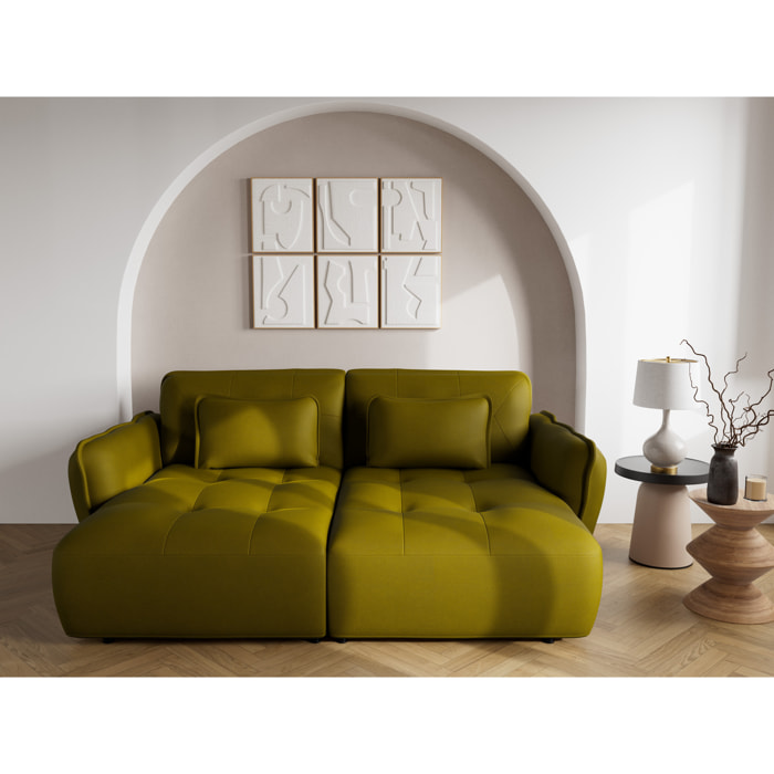Thais - canapé droit 4 places avec double méridienne assise profonde en tissu texturé - Vert