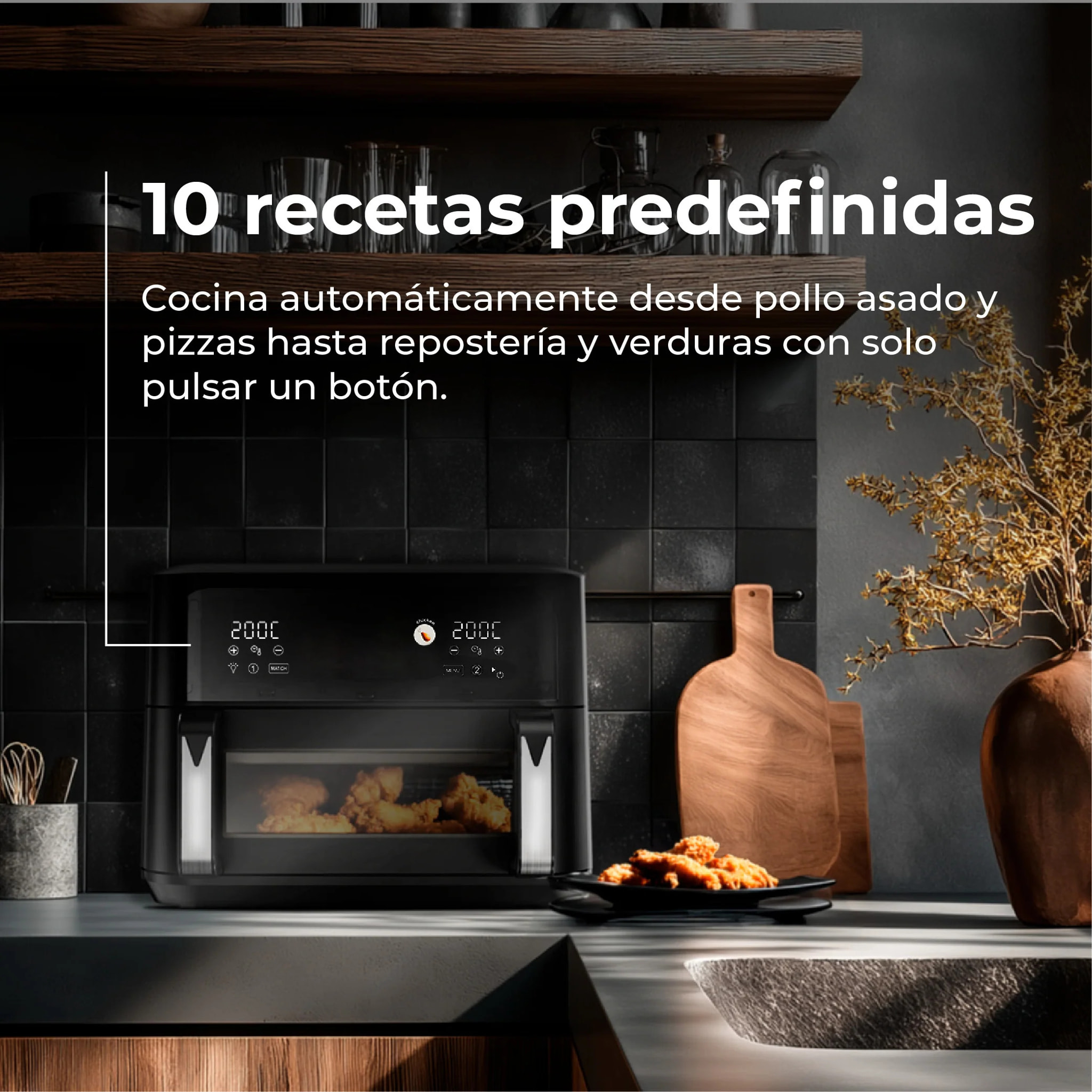 Freidora sin aceite EVVO Tasty Fryer Advance Duo 10L, capacidad 10 l, hasta 200ºC, 2900W, panel táctil, doble cesta, doble resistencia