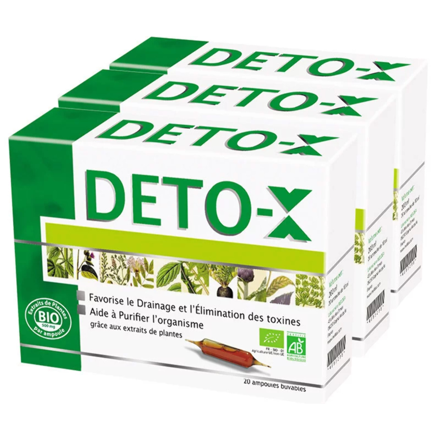 NUTRIEXPERT - Deto-X -Complément alimentaire BIO à base de plantes - Favorise le drainage et l'élimination des toxines - Cure de 20 j - Lot de 3 produits