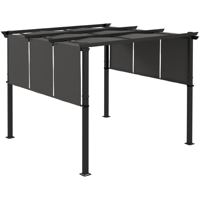 Pergola 3 toiles coulissantes - dim. 2,97L x 2,97l x 2,38H m - acier époxy polyester haute densité anthracite