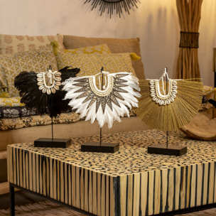 Collier en fibres végétales et coquillages sur socle en métal  KIM