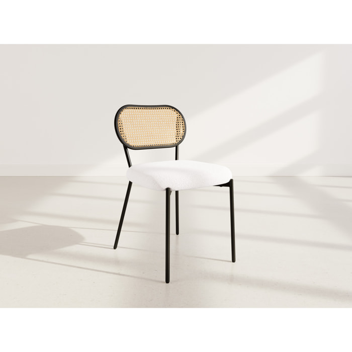Luciano - lot de 2 chaises cannage - dossier arrondi - en tissu bouclette - Beige