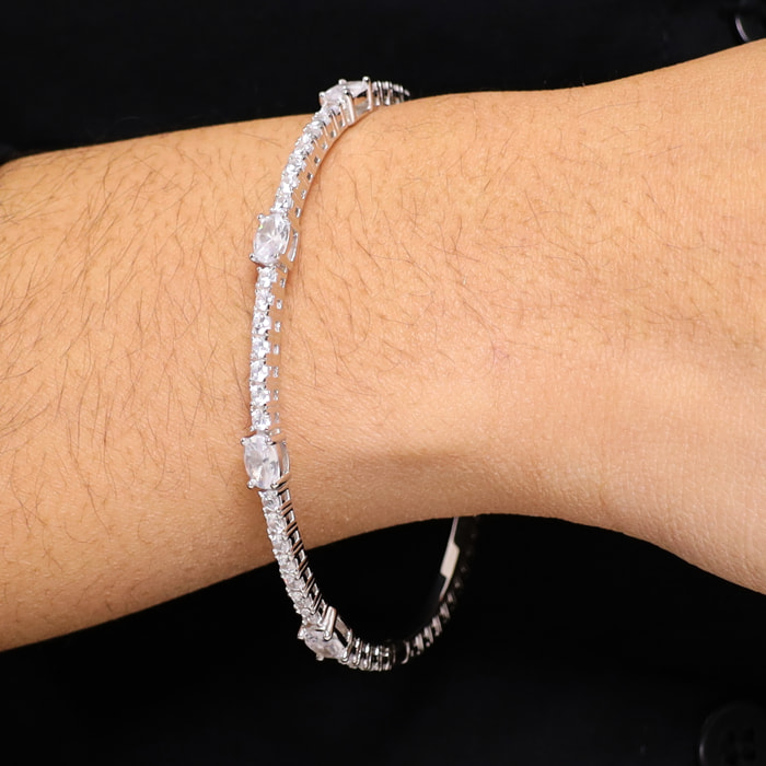 Bracciale Tennis 'Infinity' in Argento 925 con Cubic Zirconia Tonde e a Goccia