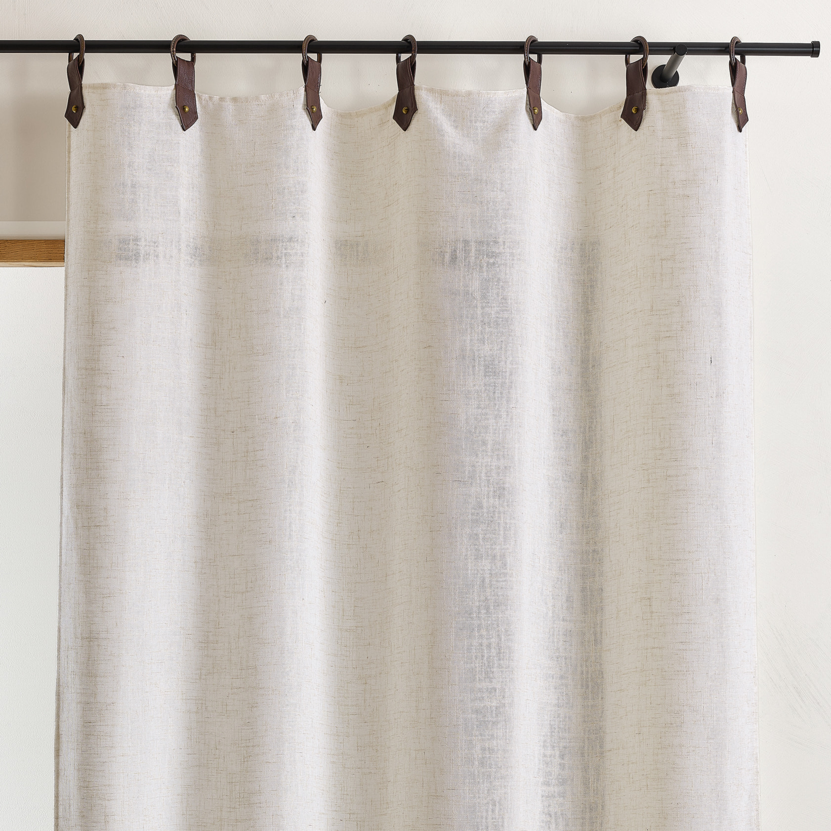 Rideau en tissu polylin à pattes avec anneaux  - Effet cuir - Lin