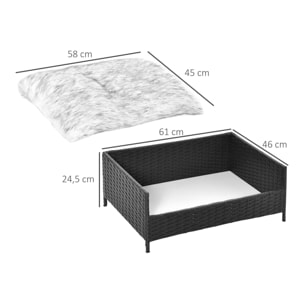 Sofá Cama para Perros de Ratán Cama Elevada Rectangular para Mascotas Gatos con Cojín Suave y Lavable para Hogar Interior 61x46x24,5 cm Negro