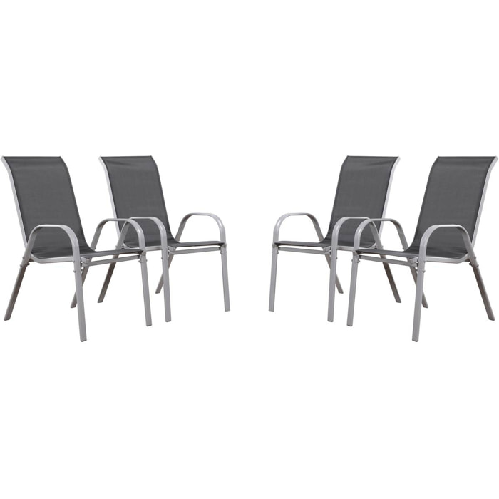 Fauteuil jardin Textilène "Cordoba" - Phoenix - Gris foncé/Argenté - Lot de 4