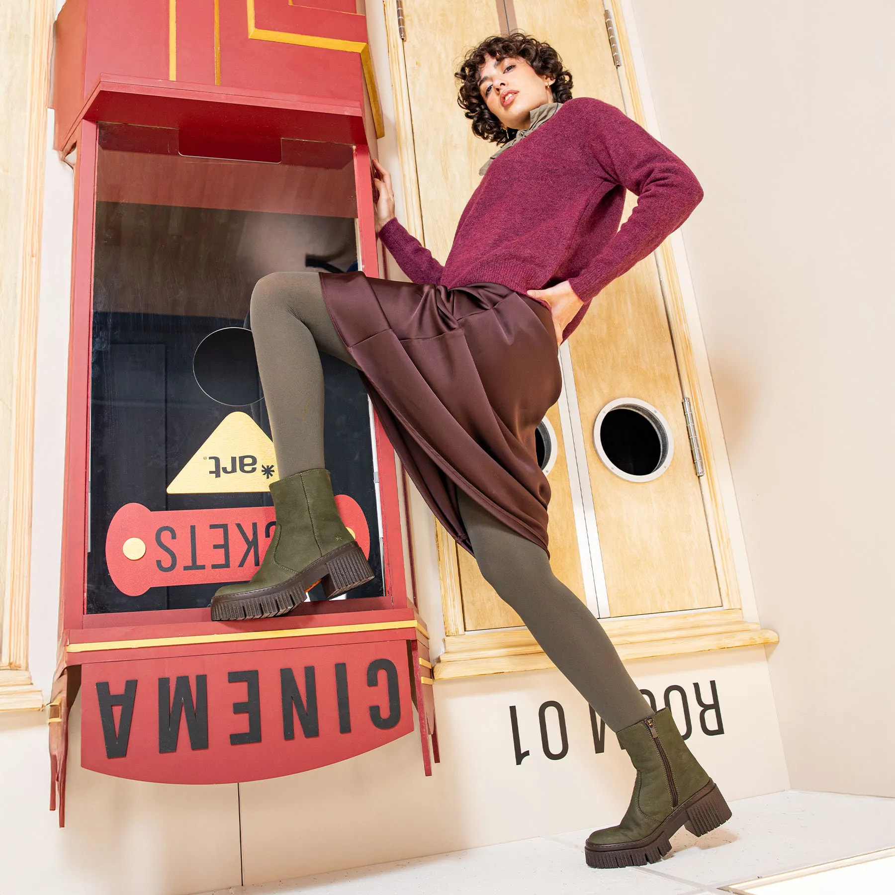 Botines con tacón 1374 NOBUCK KAKI/YORK color Kaki