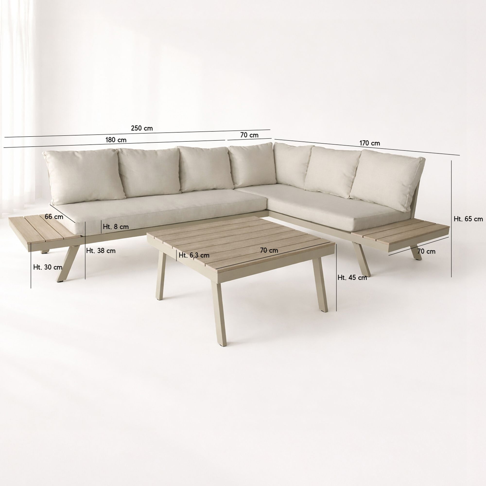 Salon de jardin 6 places en aluminiun et coussin en oléofine beige  CALVI