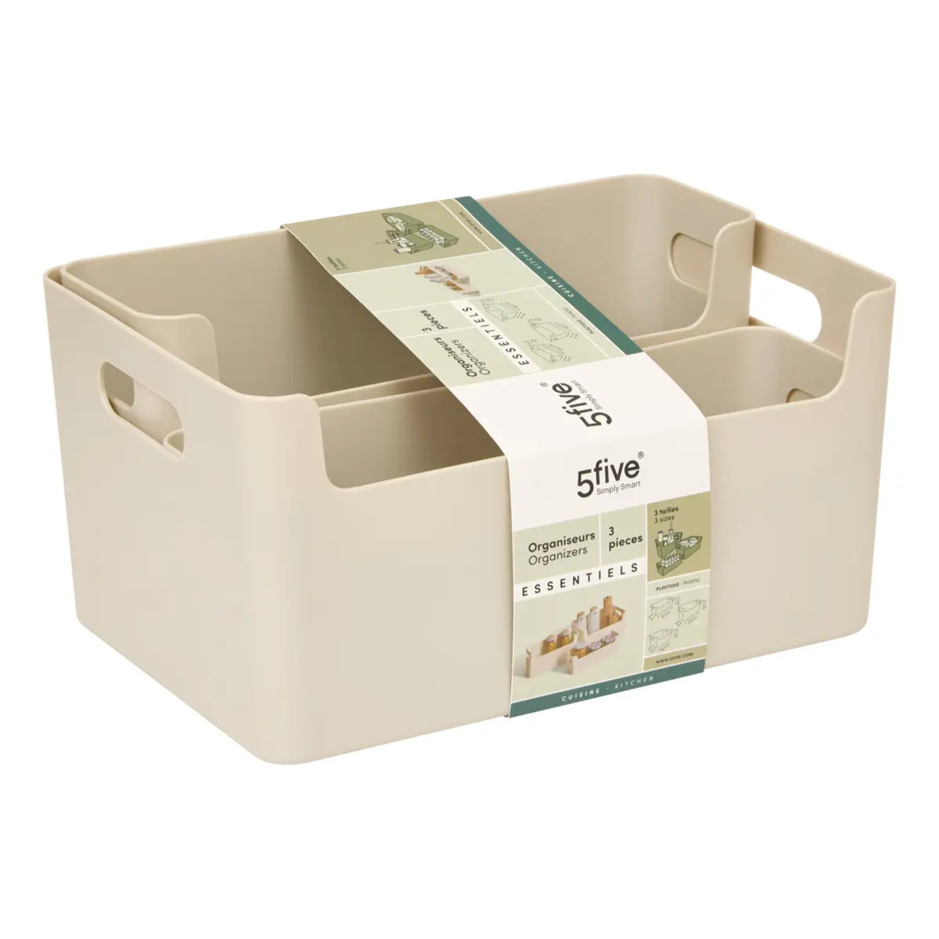 Organiseur Essentiels L25,4/25,5/26,3cm beige 3 pièces