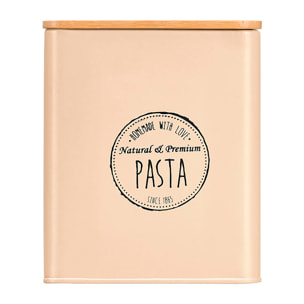 Barattolo quadrato beige con coperchio in bambù. Design "Pasta".