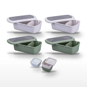 Ensemble de 2 Lunchbox Beige et Verte 1L Fackelmann Storage avec 3 boîtes à sauce