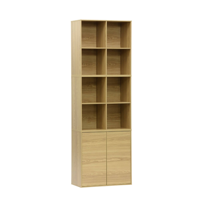 Etagère. bibliothèque modulable décor bois chêne 3 éléments - 2 portes 8 niches L 70 x P 35 x H 210cm - Kompo