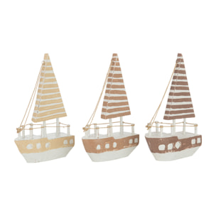 J-Line Bateau Decoratif Albasia Bois Marron/Blanc Assortiment De 3 Large