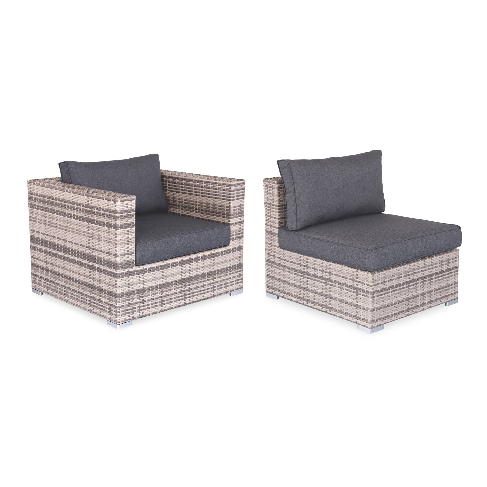 Salon de jardin en résine tressée - Venezia - Nuances de gris. Coussins Gris chiné- 8 à 10 places