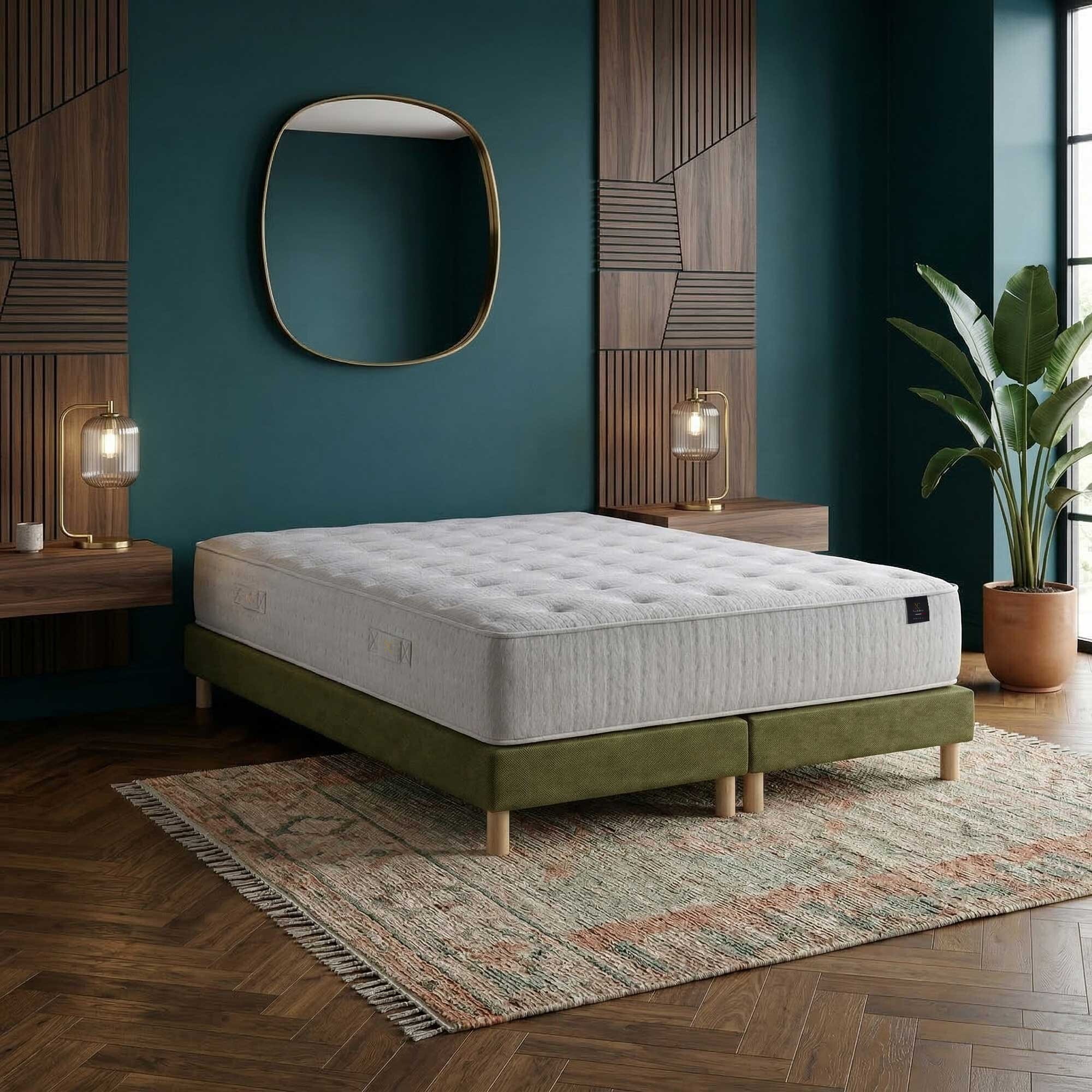 Ensemble matelas ressorts PULSAR, mémoire de forme, H27 cm, sommier vert
