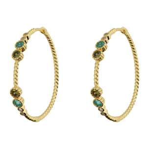 Orecchini a Cerchio Texture Corda con Cubic Zirconia Blu, Verdi e Bianche