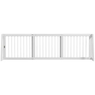 Barrière de sécurité chien 3 panneaux rétractable autoportante dim. 71-190L x 38,5l x 56H cm bois blanc