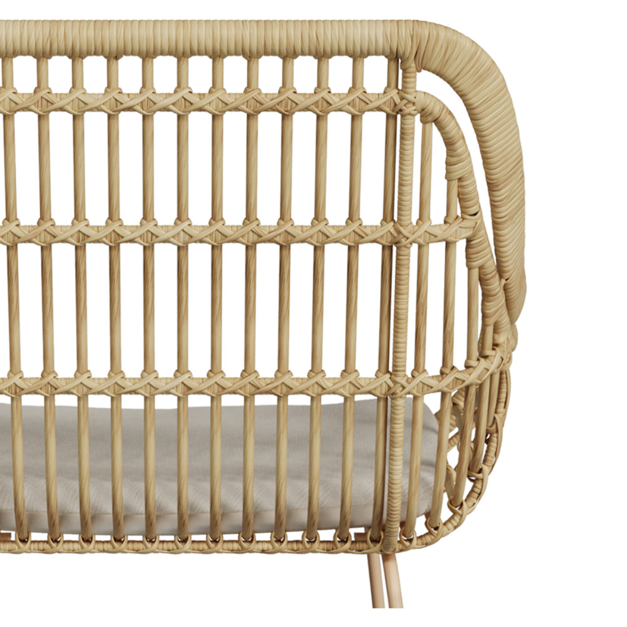 Chaise en rotin, coussin en tissu et pieds en métal beige - Chiloe