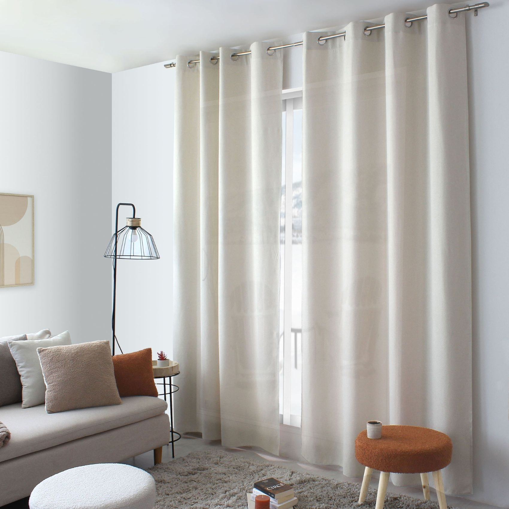 Rideau à oeillets en velours chenillé - Ecru