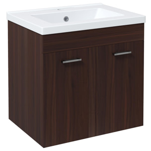 Mueble de Baño con Lavabo Cerámico Armario Bajo de Lavabo de Pared con 2 Puertas y Estante Ajustable Acabado Melamina 60x45,5x60 cm Marrón