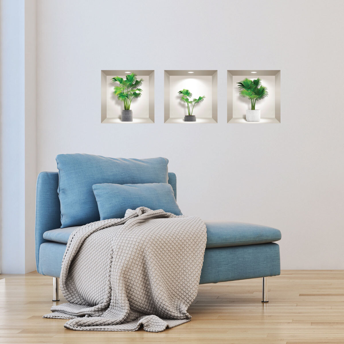 Stickers muraux 3D | Sticker Mural Autocollant effet 3D palmiers en pots marbré - Stickers adhésifs 3D Chambre Salon Trompe l'oeil
