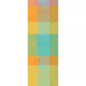 Chemin de table pur coton motif jacquard orange bleu jaune Mille vagues exotique