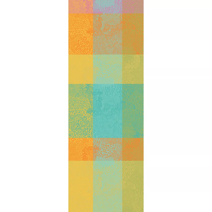 Chemin de table pur coton motif jacquard orange bleu jaune Mille vagues exotique
