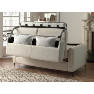 Owen - canapé 3 places convertible express couchage quotidien 140 cm matelas 12 cm en tissu bouclette - Beige