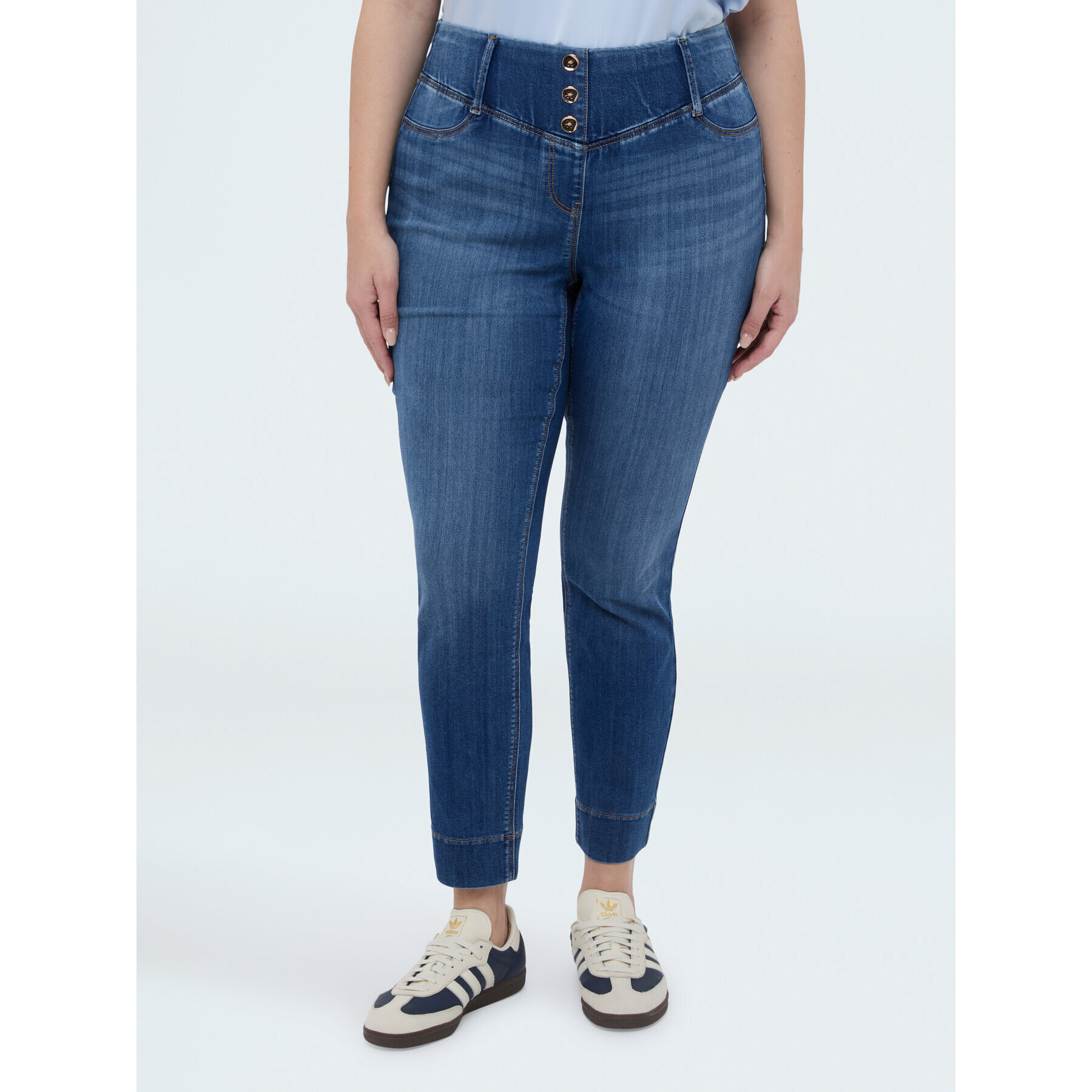 Fiorella Rubino - Jeggings in denim con bottoni decorativi - Blu