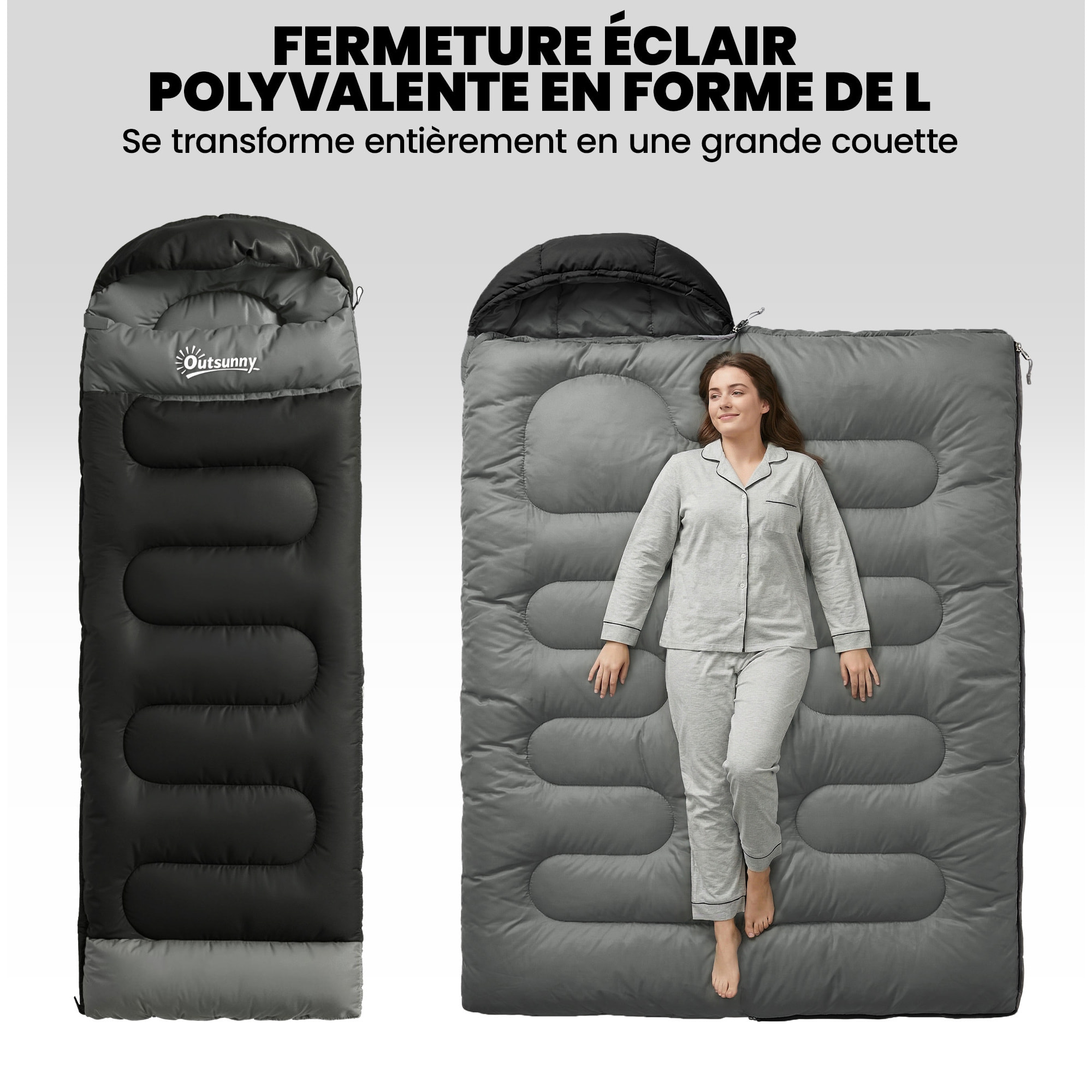 Sac de couchage adulte section tête fermeture éclair sac de rangement noir