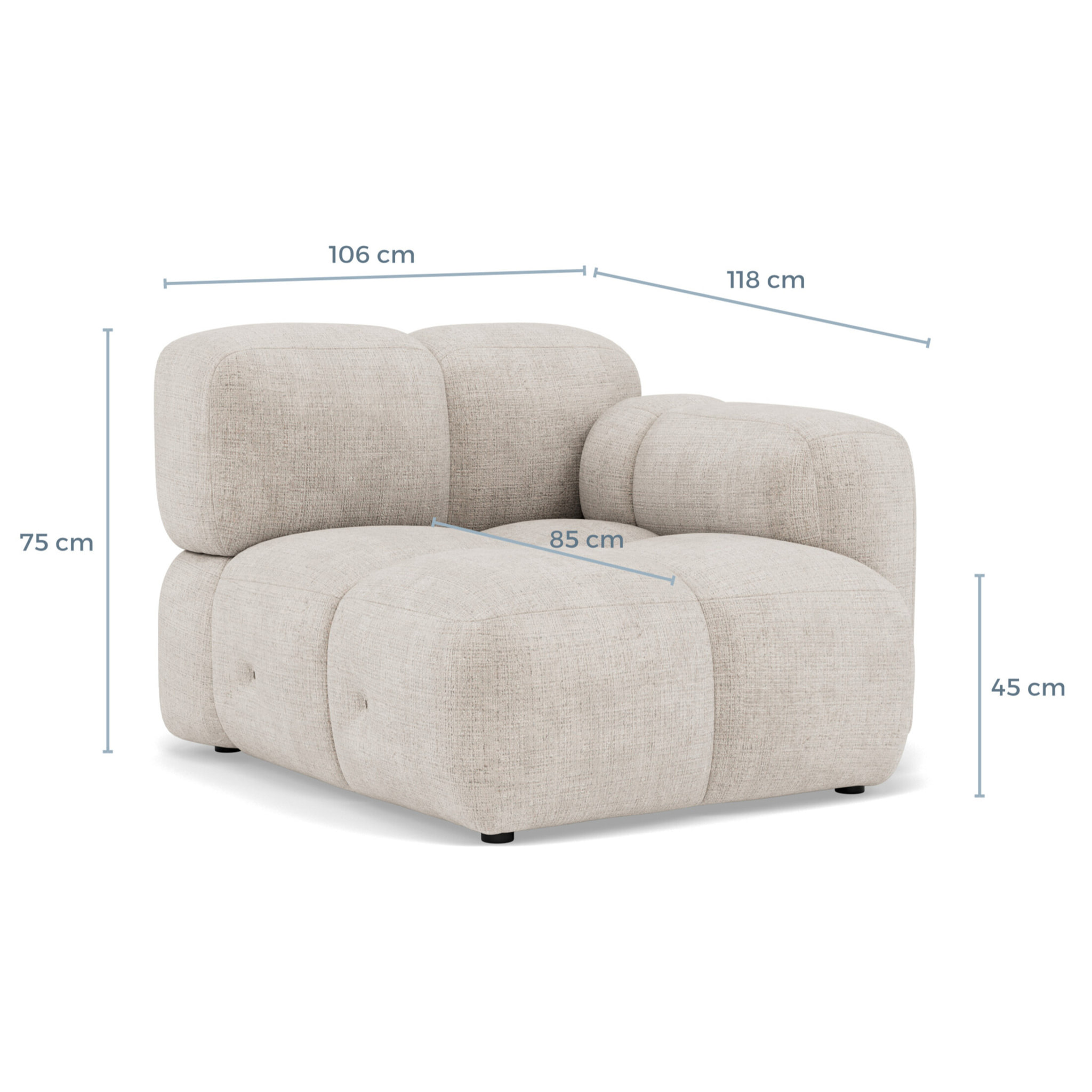 Grace - module d'assise droit en velours texturé - Beige