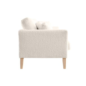 Canapé scandinave déhoussable 3 places en tissu effet laine bouclée blanc cassé et bois clair OSLO
