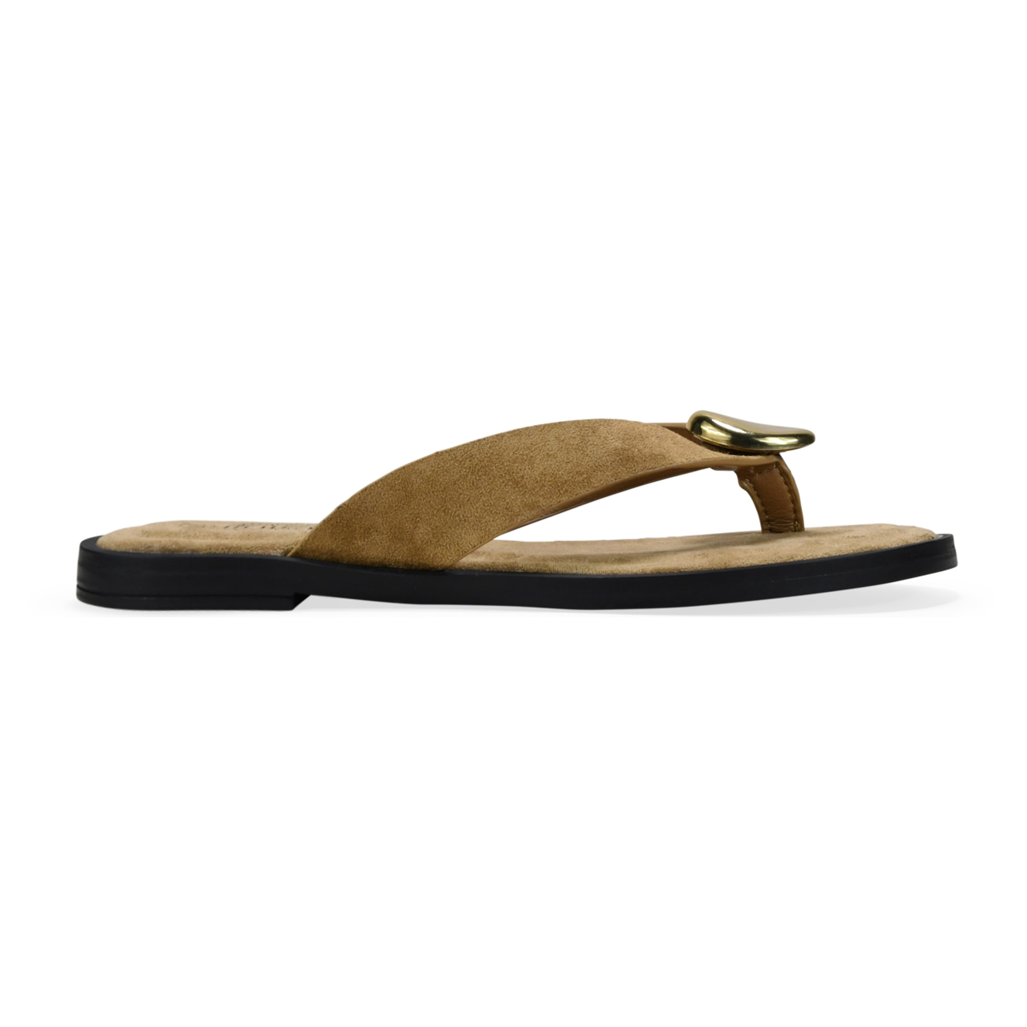 Sandalias de dedo taupe con aplique metálico