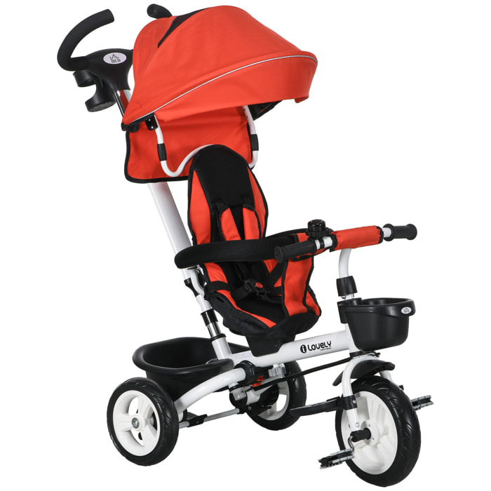 Triciclo para Bebés Plegable Triciclo Evolutivo 2 en 1 para Niños de 12-60 Meses con Toldo Plegable Mango de Empuje Telescópico Reposapiés Cinturón de Seguridad y Cestas Rojo