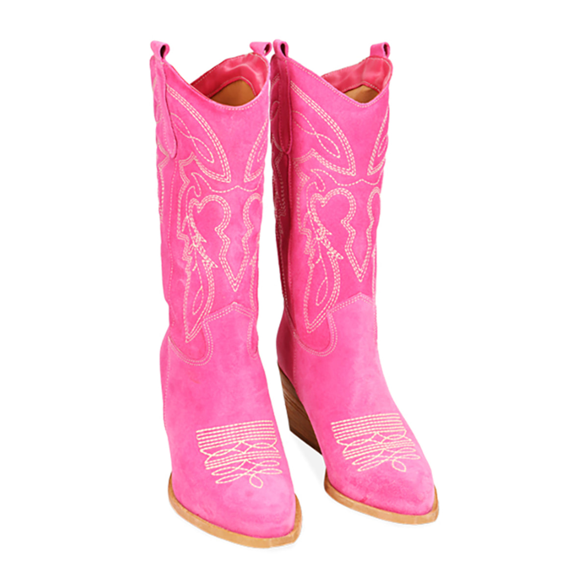 Botas tejanas de ante fucsia, tacón de 7 cm