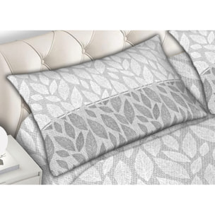 Completo Lenzuola In Calda Flanella Made in Italy Foglie Grigio
