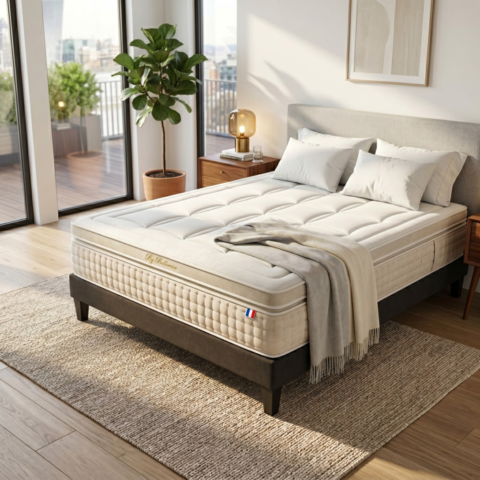 Ensemble Matelas Empereur & Sommier KIT15, 33 cm Mémoire de Forme et Gel Thermorégulateur, technologie Tri-Lattes, Soutien Ferme