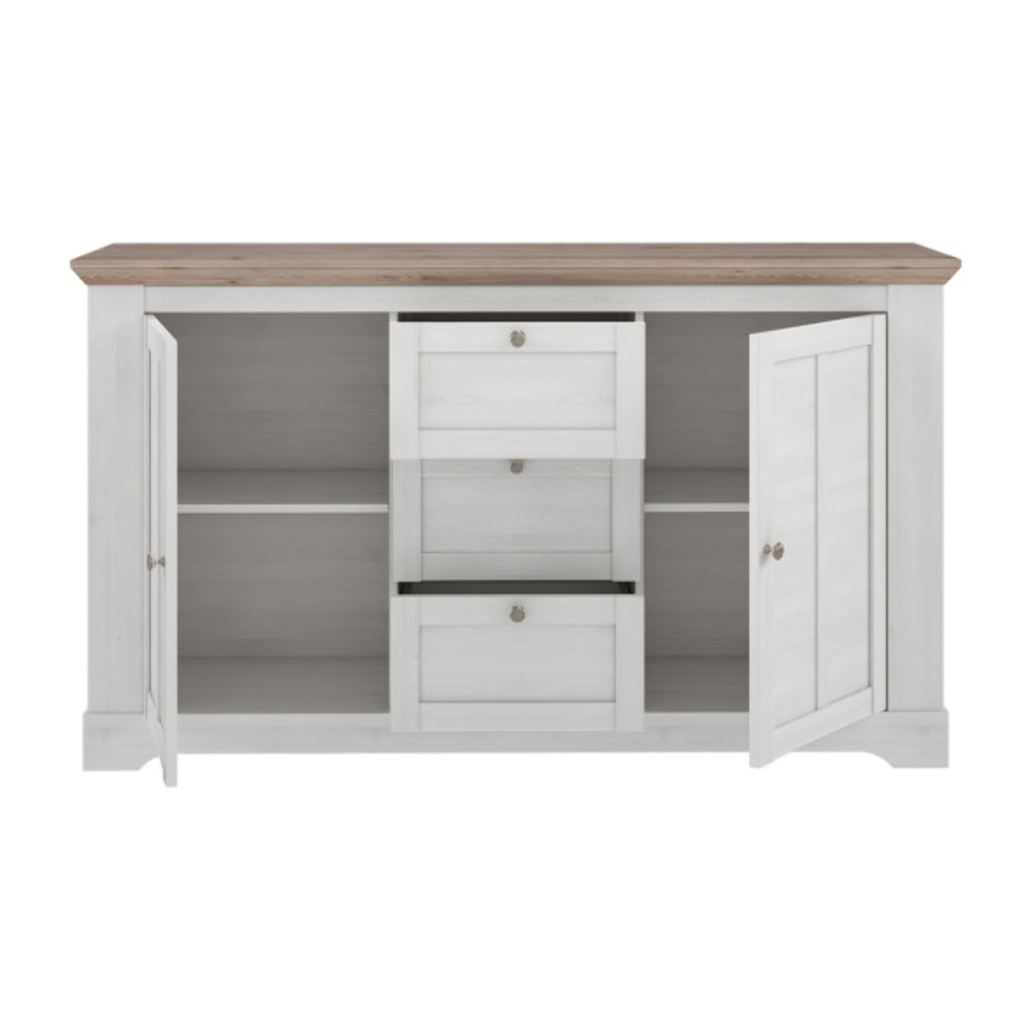Buffet en bois effet chêne clair blanchi L160cm - ILONA