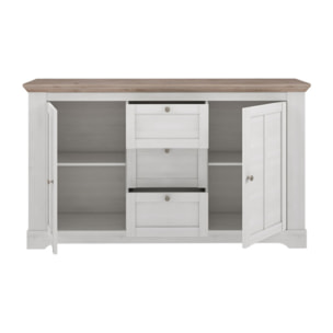 Buffet en bois effet chêne clair blanchi L160cm - ILONA