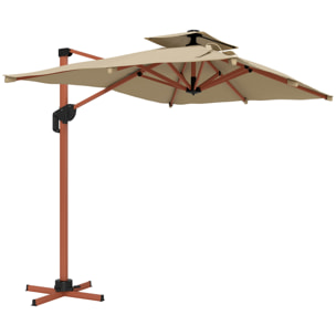 Sombrilla de Jardín 300x198x252 cm Parasol Excéntrico de Aluminio con Manivela Inclinación Ajustable Doble Techo y Base Cruzada Giratoria 360° Sombrilla para Terraza Exterior Patio Caqui