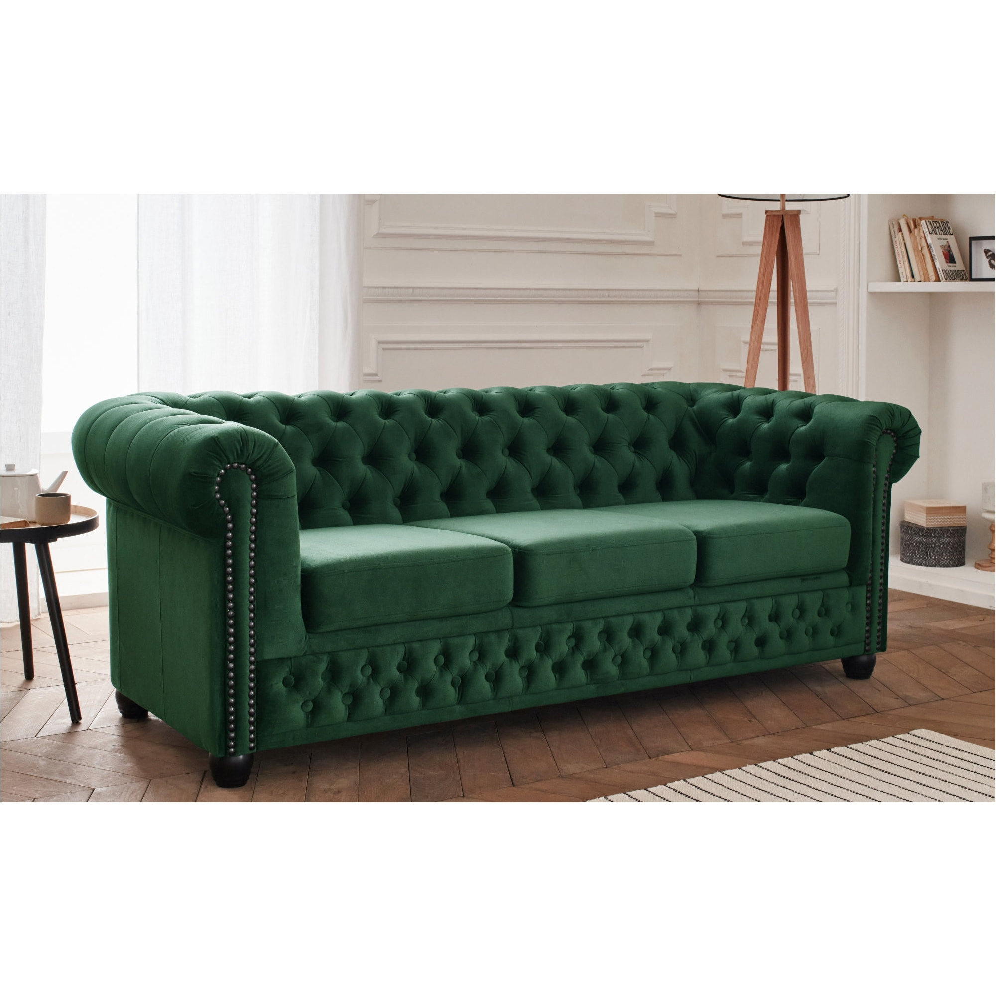 William - canapé Chesterfield - 3 places - en velours - Vert