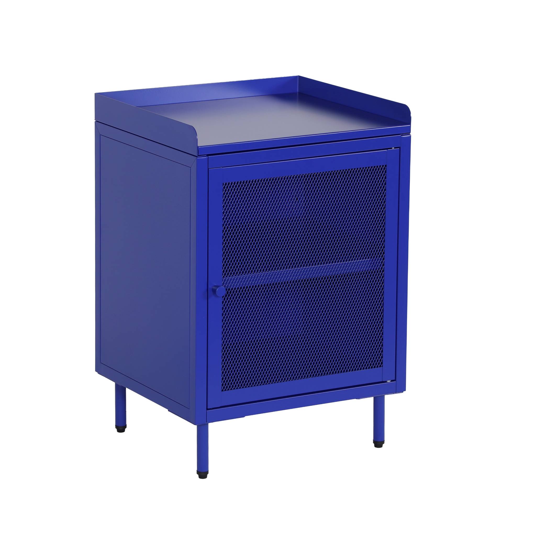 Lot de 2 tables de chevet industrielles métal bleu 1 porte grillagée. 40 x 37 x 58.5 cm - Ohio
