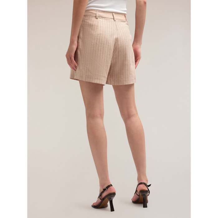 Motivi - Pantalones cortos de tela a rayas de mezcla de lino - Beige