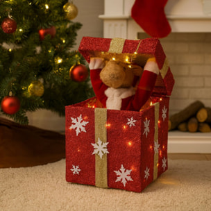 Caja de regalo roja decorativa navideña con música y 50 leds cálidas 25x25x50cm
